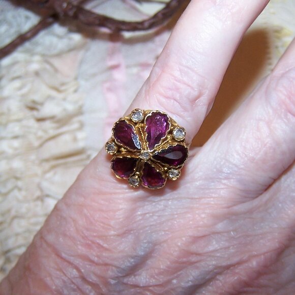 Victorian Georgian Revival 14K Gold 5.15CT TW Amethyst Rose Cut Diamond Ring - Picture 3 of 10